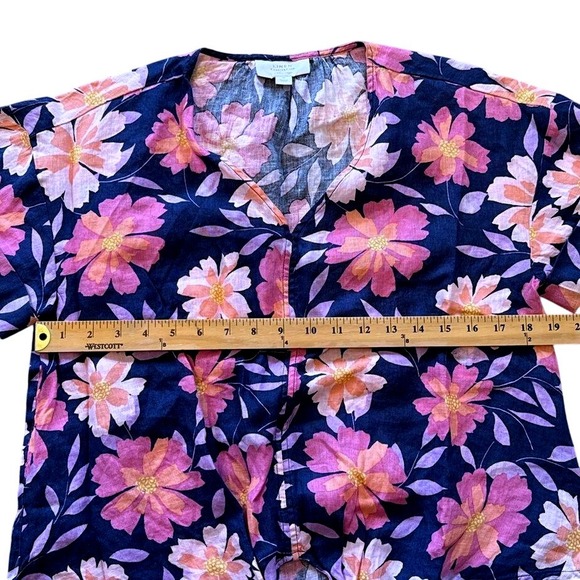 Charter Club Linen Floral‎ Print Button Front Tie Waist Short Sleeve Blouse M - Picture 7 of 7